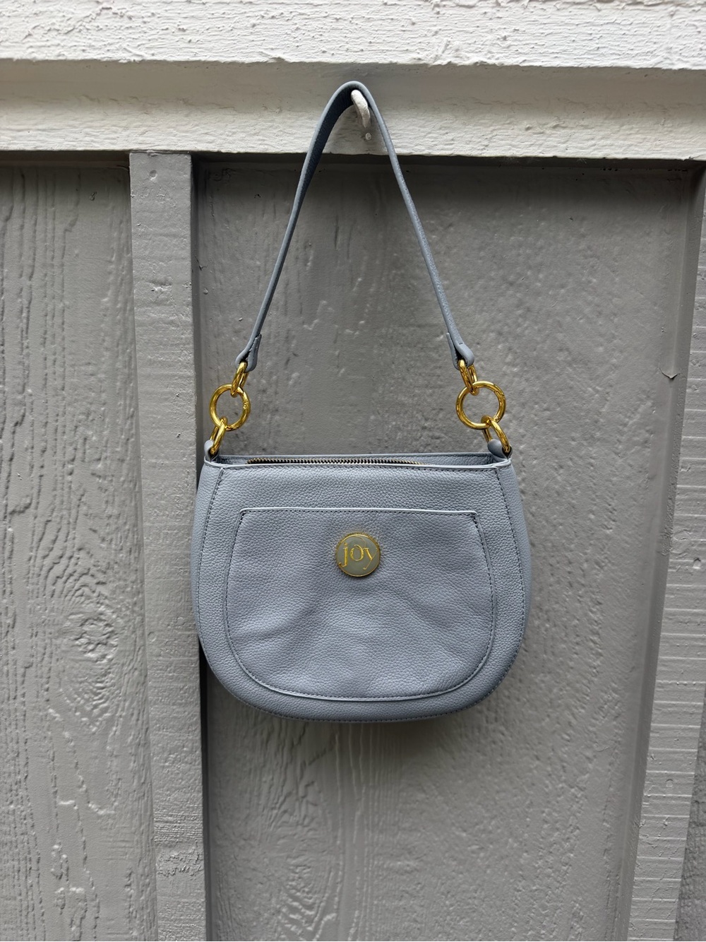 Joy Mangano Periwinkle Blue 100% Pebbled Leather Small Shoulder Bag and Purse